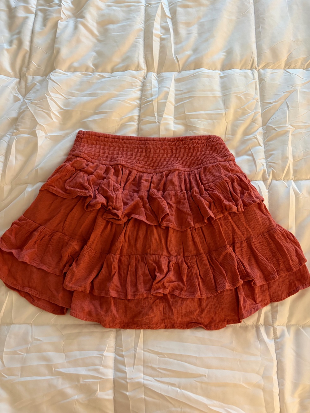 Ruffled Tiered Mini Skirt - Rust Orange